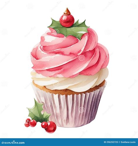 Illustration Christmas Cupcake Decorated With Cranberries Christmas