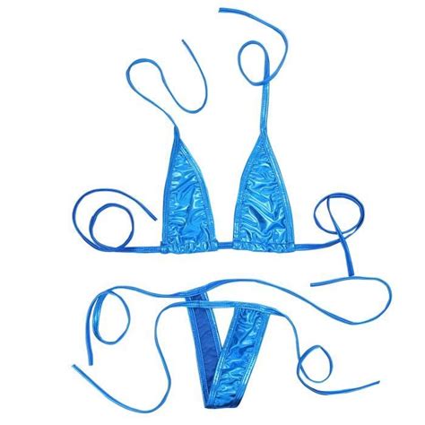 Sexy Maillot De Bain Femme Pieces String Bikini Bresilien Erotique Tanga Crop Top Bleu Clair