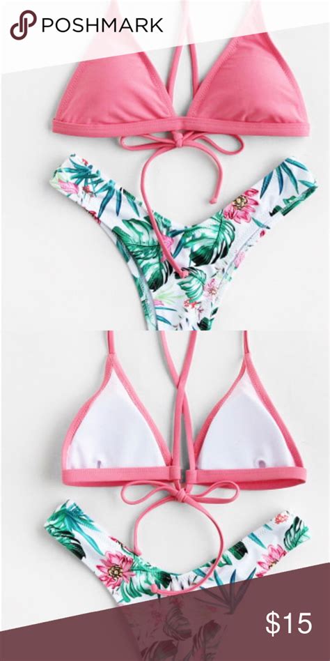 Nwot Pink And Tropical Bikini Set Tropical Bikini Set Bikinis