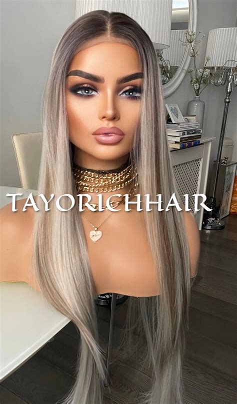 Rooted Platinum Blonde Synthetic Lace Front Wig With Etsy