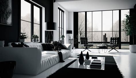 Minimalistic Modern Black and White Interior Design, Generative AI Stock Illustration ...