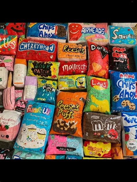 Many Different Types Of Candy Are Stacked On Top Of Each Other In The