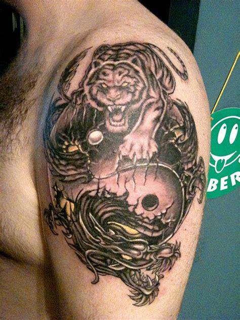 Tiger And Dragon Yin Yang Tattoo On Left Shoulder Dragon And Tiger