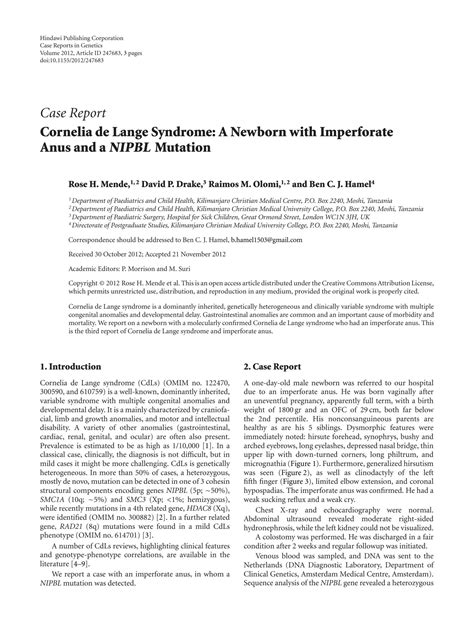 SOLUTION: Cornelia de lange syndrome a newborn with imperforate anus