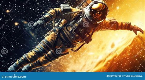 Portrait Of Astronaut Floating In Space With A Asteroids Space Rocks