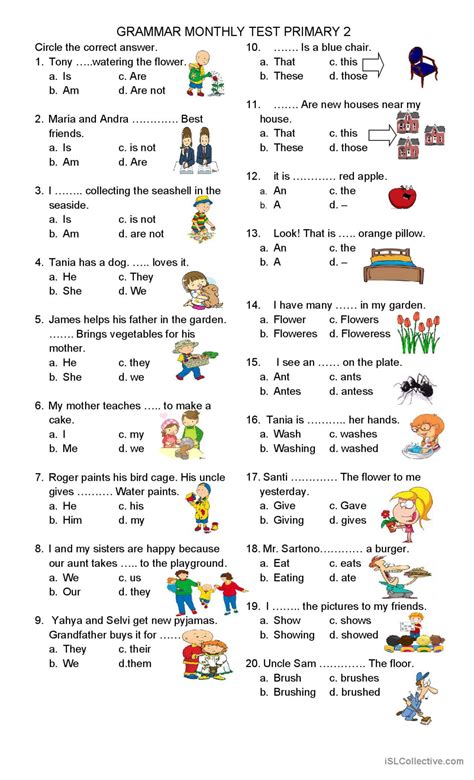 Elementary Grammar Monthly Test English Esl Worksheets Pdf And Doc