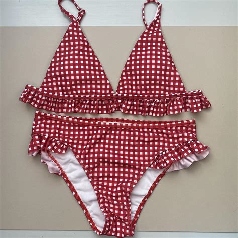 Red And White Checkered Bikini Size Medium No Depop