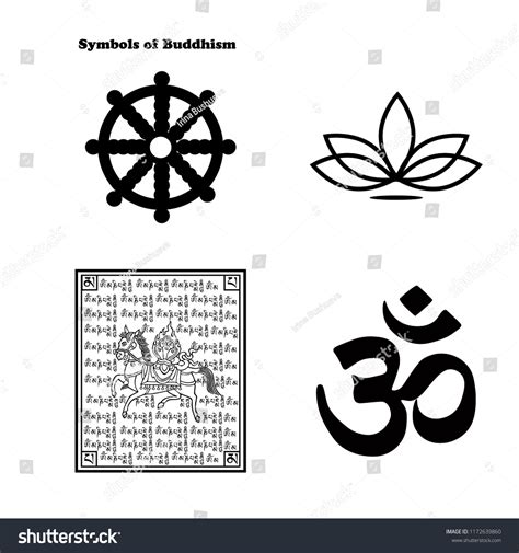 symbols buddhism lotus wheel dharma lungta stock vector royalty