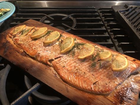 Cedar Planked Salmon Soaked The Plank For 8 Hours Topped With Butter Salt Pepper Dill And