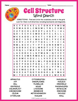 STRUCTURE PARTS OF A CELL Word Search Puzzle Worksheet Activity