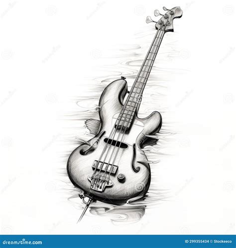 Pencil Illustration Of Bass Guitar On White Background Stock