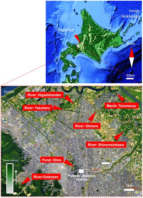 Map showing sampling locations around Sapporo City, Hokkaido, Japan.... | Download Scientific ...