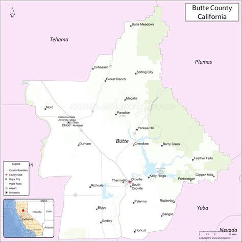 Butte County Map California Usa Cities And Towns In Butte County