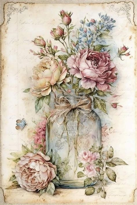 Decoupage Vintage Vintage Paper Vintage Art Watercolor Flowers