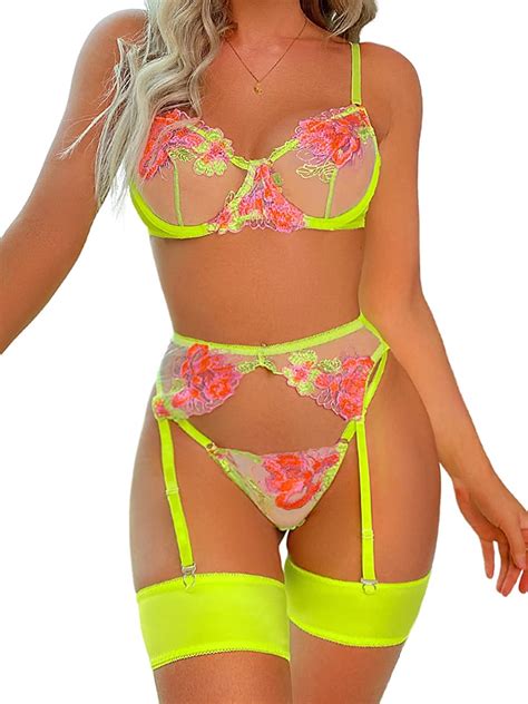 Amazon Kaei Shi Floral Embroidered Underwire G String Garter Belt Pieces Lingerie