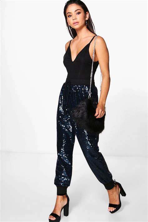 Savannah All Over Sequin Relaxed Joggers Fashion Camo Sequin Sequin Jogger