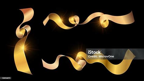 Golden Ribbons Realistic Decorative Festive Ribbon With Shine Effect Gold Celebration