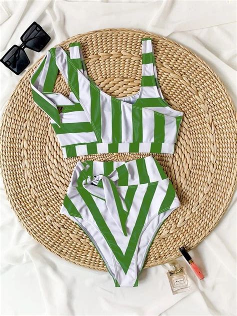 Striped Asymmetrical Bikini Swimsuit Women S Fashion Swimwear