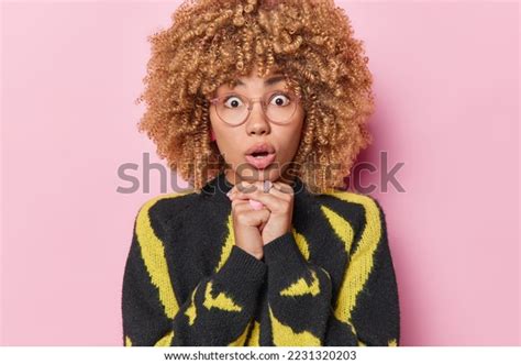 Portrait Stunned Woman Curly Blonde Hair Stock Photo Shutterstock