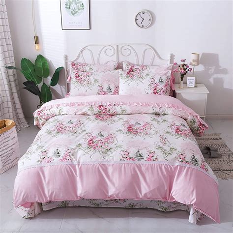 Fadfay Rosette Floral Duvet Cover Sweet Pink Girls Bedding