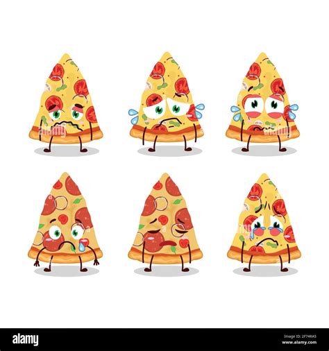 Slice Of Tomato Cheese Pizza Cartoon Character With Sad Expression