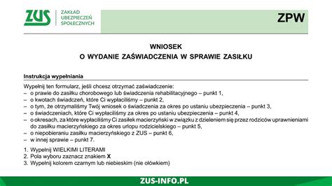 Wniosek ZUS ZPW Druk ZPW PUE ZUS Elektronicznie