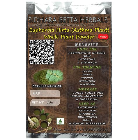 Sidhara Betta Herbals Euphorbia Hirta Asthma Plant Whole Plant Powder