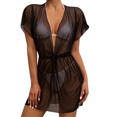 Swimsuit Coverup For Women Sheer Mesh Shorts Beach Wrap Bikini Wraps Solid Pom Sheer Lace Up