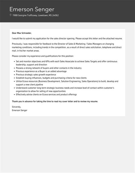 Sales Director Cover Letter Velvet Jobs