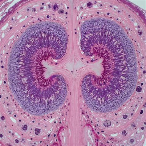 microscopic view  mammalian kidney tissue cross section shows renal