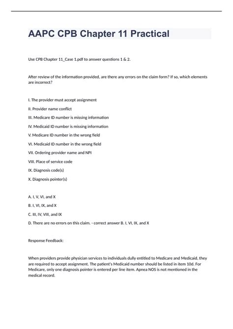 AAPC CPB Chapter 11 Practical Practice Exam Questions With Correct