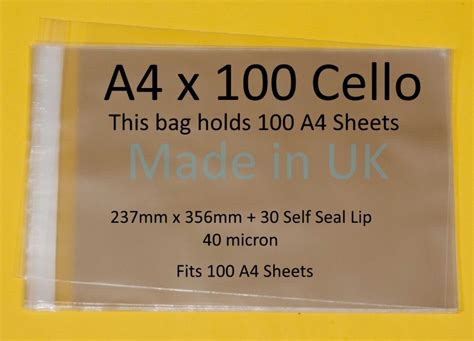 Pack of 200 - A4x100 - 237mm x 356mm - Cello Artwork Display Bags Self Seal - CelloExpress