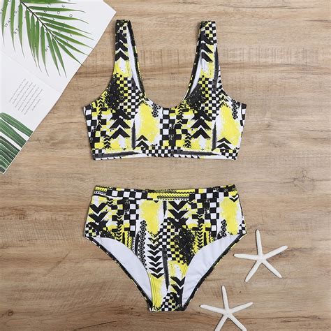 CHECKERED CAMOUFLAGE HIGH WAIST BIKINI SET By Wesellanything Co