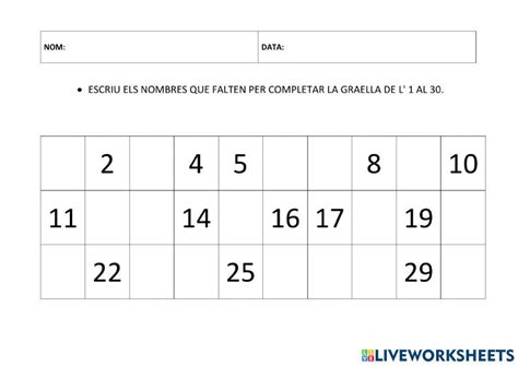 Completar La Graella NumÈrica Online Exercise For Live Worksheets
