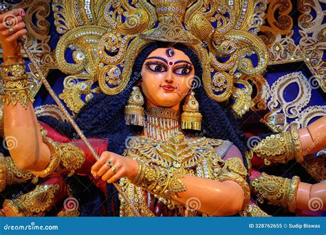 Goddess Devi Durga Idol Decorated At A Puja Pandal In Kolkata West