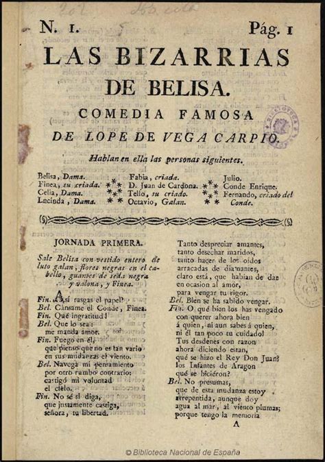 Las Bizarrias De Belisa Comedia Famosa De Lope De Vega Carpio