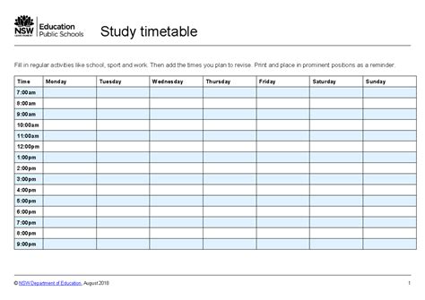 study timetable study timetable study timetable fill  regular