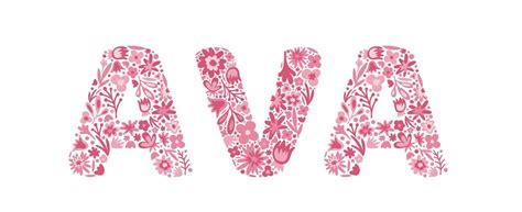 Ava Female Name Girl Name Is Written By Floral Letters Flower Pink Alphabet Doodle Style