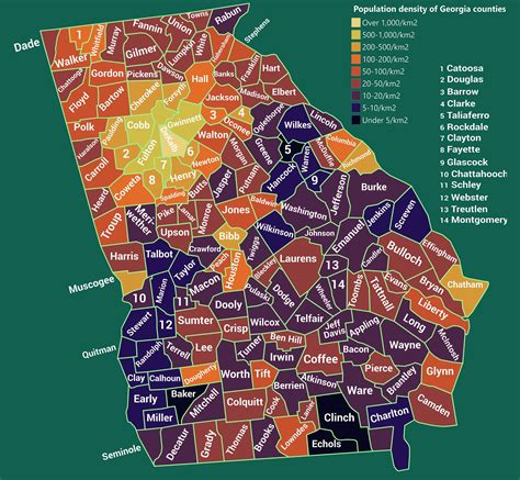 Population density of Georgia counties (2018) : r/Georgia