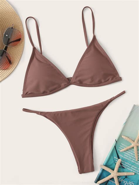 SHEIN Swim Basics Conjunto De Bikini Minimalista Sujetador Triangular Y Bottom De Tanga Traje De
