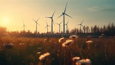 Wind Turbines in a Row Harnessing Nature Power Generated by AI Stock ...