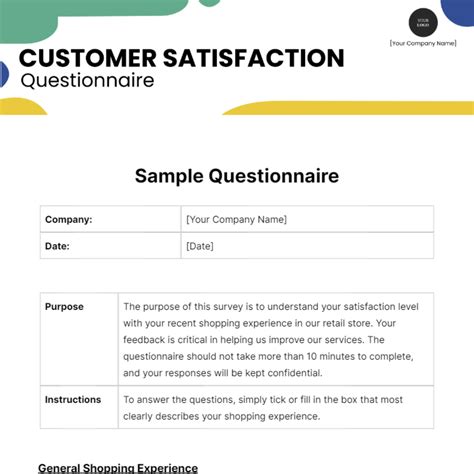 Free Sample Questionnaire Template To Edit Online