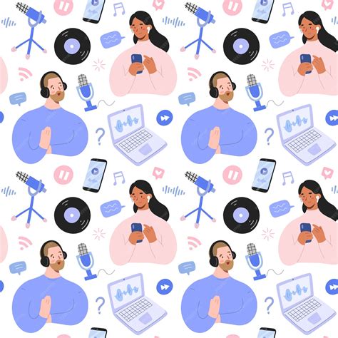 Premium Vector | Poscast pattern with man and woman and devices