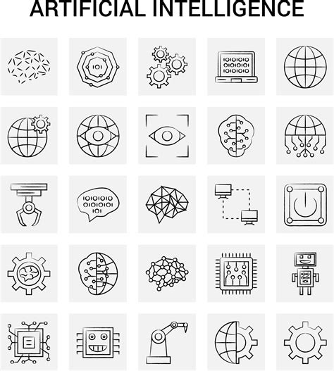 25 Hand Drawn Artificial Intelligence Icon Set Gray Background Vector Doodle 14298029 Vector Art