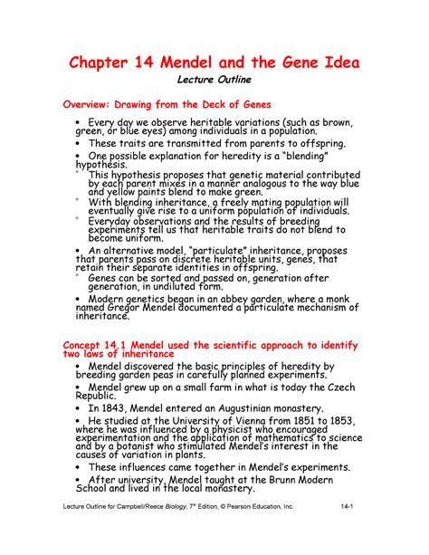 Campbell chapter 14 - Summary Essential Biology - Chapter 14 Mendel and