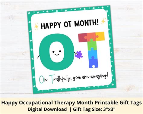 Occupational Therapy Month Printable Gift Tags Happy OT Month Favor