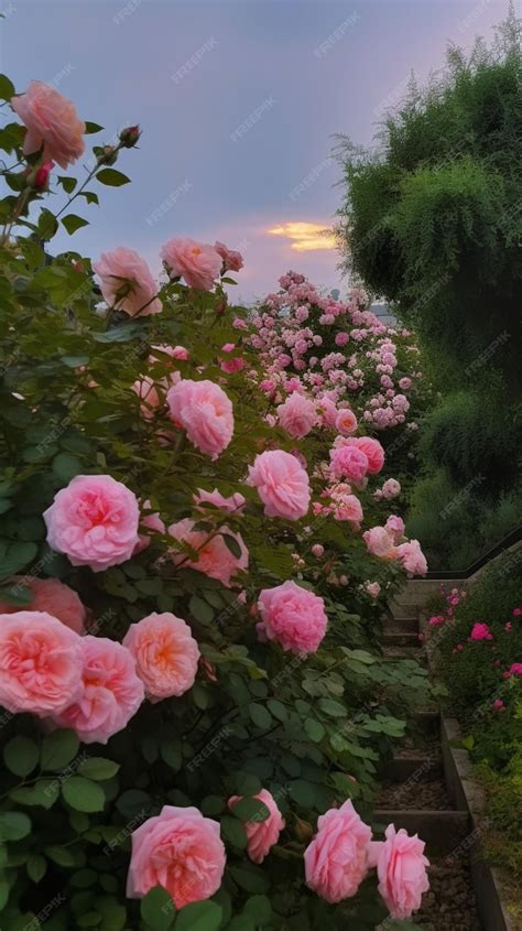 Premium AI Image | Pink roses in a garden