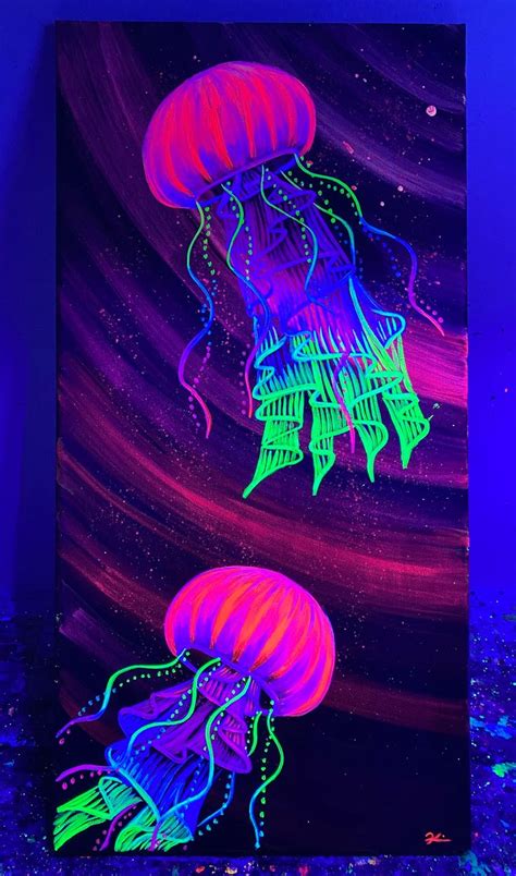 Original Black Light Jellyfish Painting Etsy Jellyfish Painting