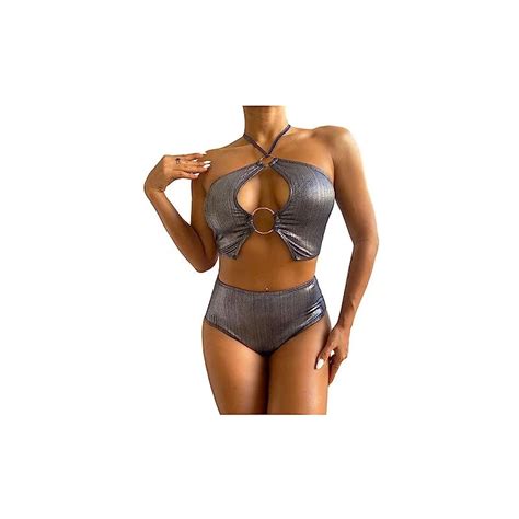 Qrexvog Set Di Bikini Da Donna Con Costume Da Bagno In Pizzo Ritagliato In Bikini Senza Backini
