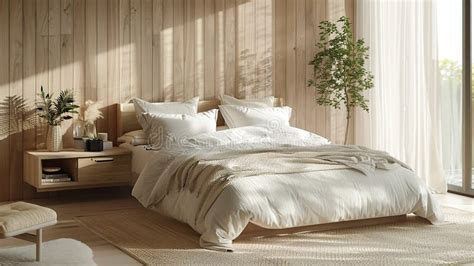 minimalist bedroom interior design  natural light stock